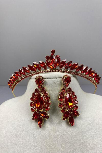 ESPEREST Set de cercei cu coroană și piatră cu picătură de aur roșu Ece Brida...