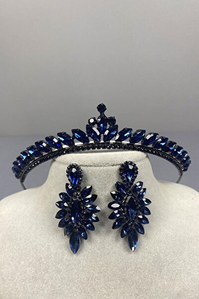 ESPEREST Coroană de henna Ece Bride bleumarin și cercei subțiri cu pietre