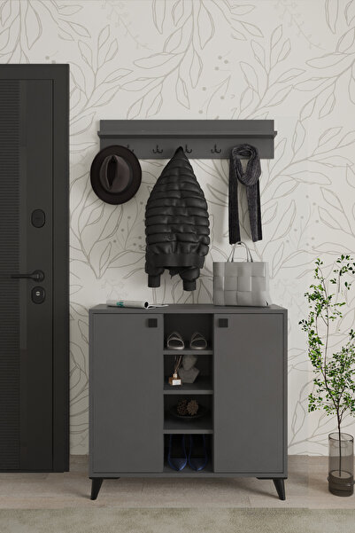 AYMOBSAN Akasya 2 Kapaklı Ayakkabılık, Vestiyer, Portmanto, Askılık, 90 cm