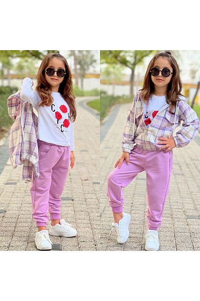 Asel 3-Piece Girl's Suit with Hooded Jumper Shirt with Baddy
