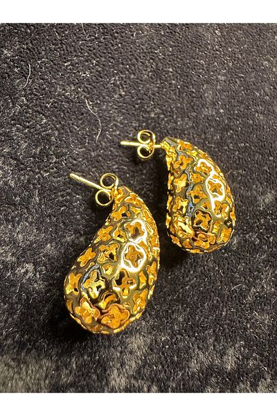 Amber Gold Drop Model Steel Earring