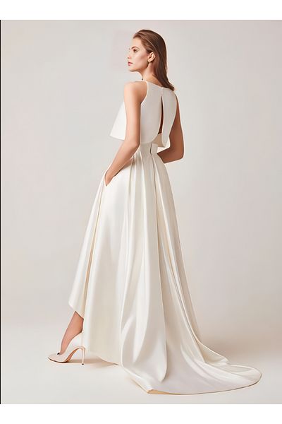 NSMLİFE Women's Asymmetrical Pocketed Minimalist Wedding Wedding Skirt Simple Stylish Satin Skirt