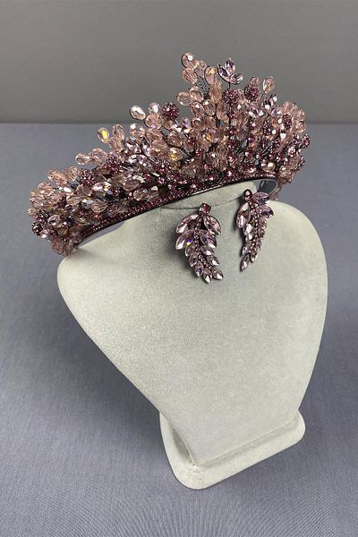 Hayalperest boncuk Bead Embroidered Spring Bridal Henna Crown And Leaf Earrings