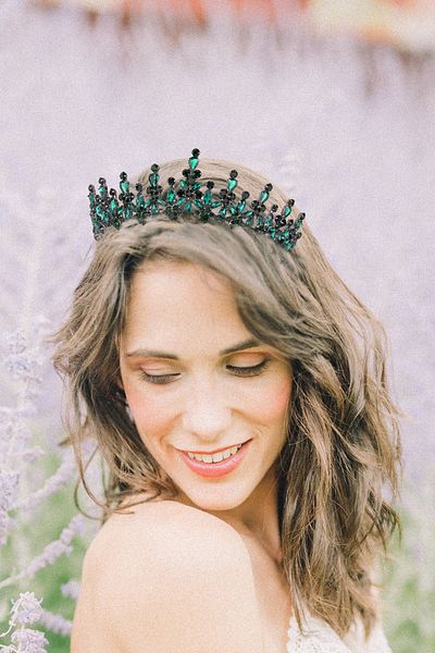 Hayalperest boncuk Green Bridal Crown Shiny Shuttle Rhinestone Costume for Henna Night