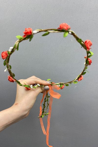 Hayalperest boncuk Pomegranate Flower Paper Bridesmaid Crown with Rose and Leaves and Gift Children's Crown