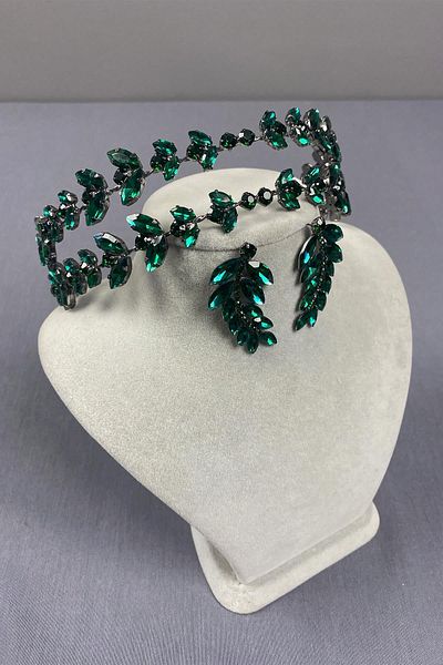 Hayalperest boncuk Alpha Model Double Row Bridal Henna Crown and Leafy Earrings