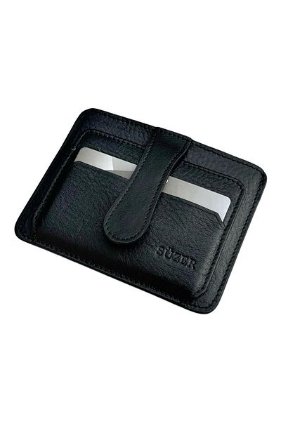 Süzer Deri 100% Genuine Real Leather Black Card Holder Portfolio