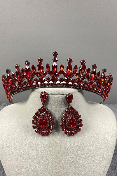 Limelia طقم تاج الحناء وحلق مكوك من حجر بيدرو الأحمر