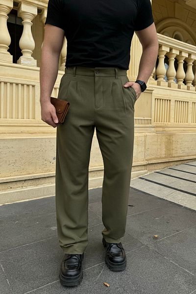 Livio Ferri Men's Fabric Baggy Fit Pleated Pants
