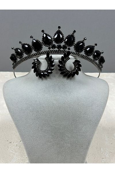 Hayalperest boncuk Black Neri Model Wedding Henna Costume and Leaf Earring Set