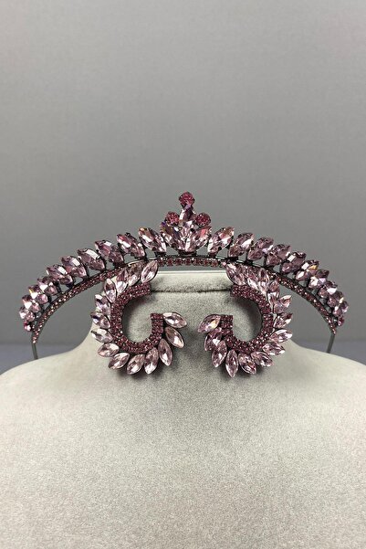 ESPEREST Set de coroană și cercei cu piatră rotundă Pink Ece Bridal Henna