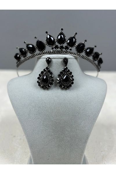Hayalperest boncuk Black Neri Model Wedding Henna Costume and Shuttle Earring Set