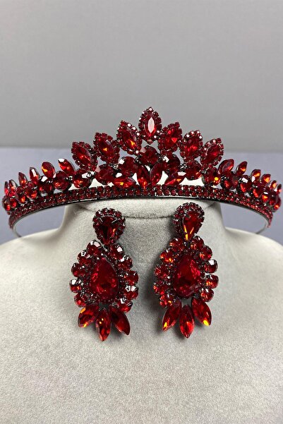 ESPEREST طقم تاج حنة الزفاف الأحمر من لين وحجر اللوز المكوك