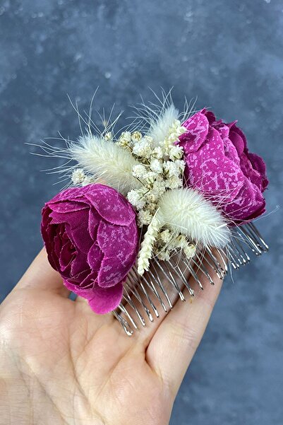 Limelia Гребен за коса с гипс от памучна трева и изкуствени цветя, аксесоар