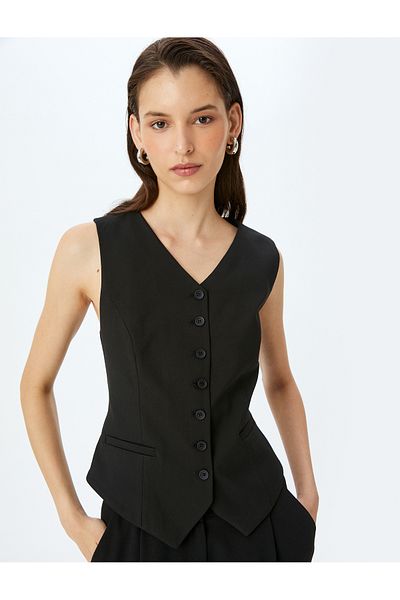 Koton Double Breasted V-Neck Buttoned Blazer Vest