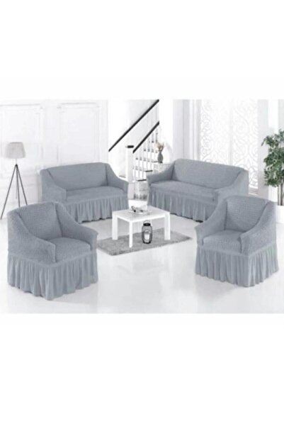 SENNORA 3+2+1+1 Bürümcük Yıkanabilir Lastikli Etekli Esnek Koltuk Örtüsü Takımı Koltuk Kılıfı
