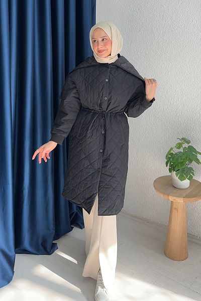 lurex moda Palton matlasat cu glugă și fermoar