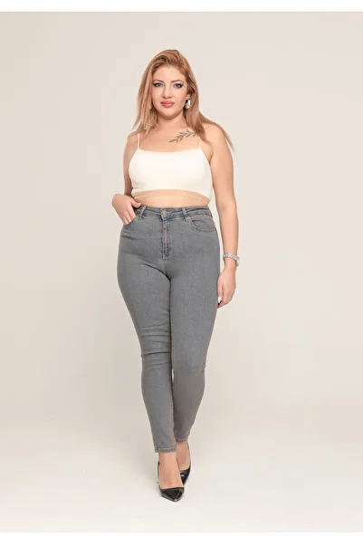 XBELLA DENİM Large Size Lyclary Earth Color Slim Bear Jeans