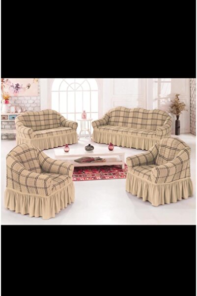 SENNORA 3+2+1+1 Bürümcük Yıkanabilir Lastikli Etekli Esnek Koltuk Örtüsü Takımı Koltuk Kılıfı