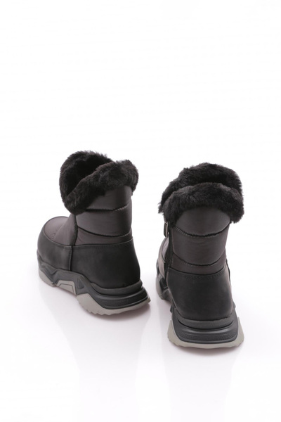 DGN Çocuk Filet Kalın Taban Yandan Fermuarlı Içi Kürklü Desenli Paraşüt Kumaş Bot Siyah-gri 16216433224