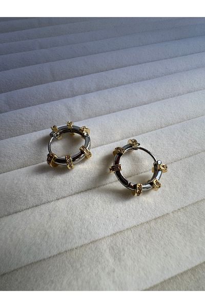 ESMECO Zircon Stone Steel Hoop Earrings