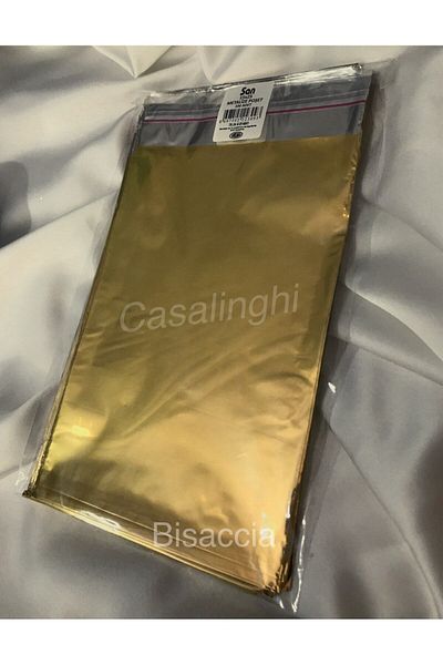 bisaccia Shiny Gold Metallized Gold Yellow - Bag with Tape, 15X25 Cm, 1 Pack 100 Pieces