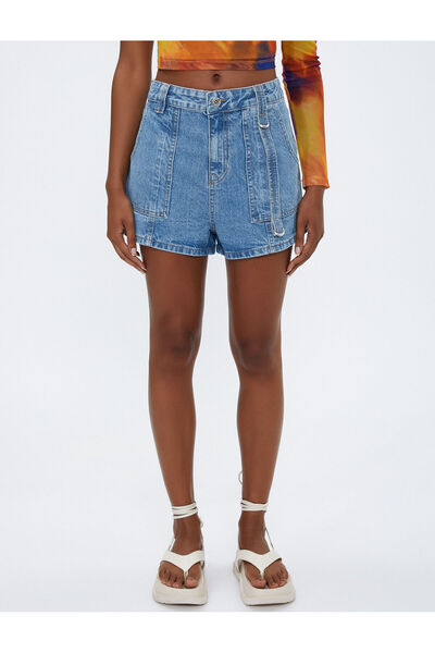 Koton Şahika Ercümen Mini τζιν σορτς με μεταλλικά αξεσουάρ