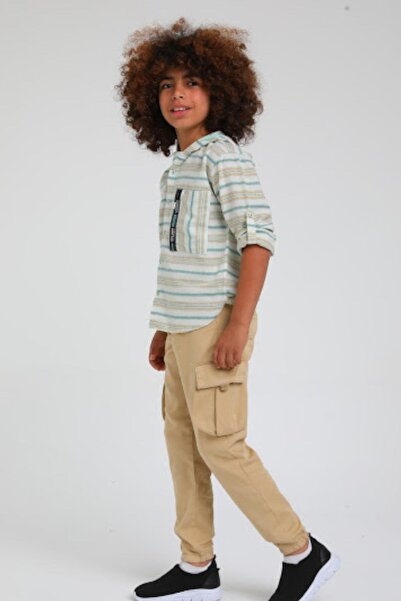 Jack Lions Mojo Boys' Folded Sleeve Hooded Linen Shirt 23118 Mint