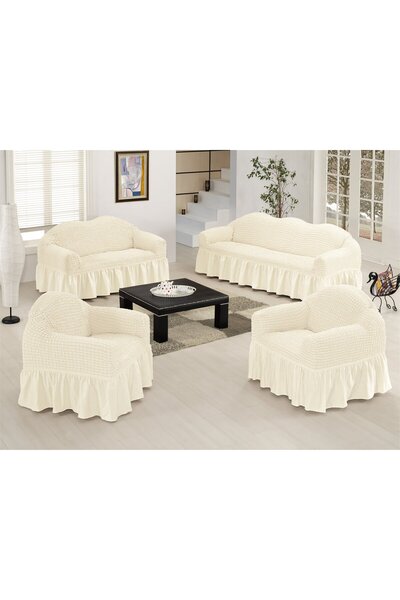 SENNORA 3+2+1+1 Bürümcük Yıkanabilir Lastikli Etekli Esnek Koltuk Örtüsü Takı...