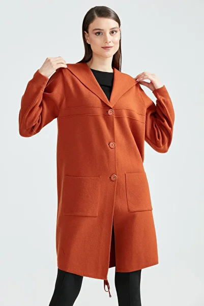 Tığ Triko Buttoned Hooded Tile Cardigan