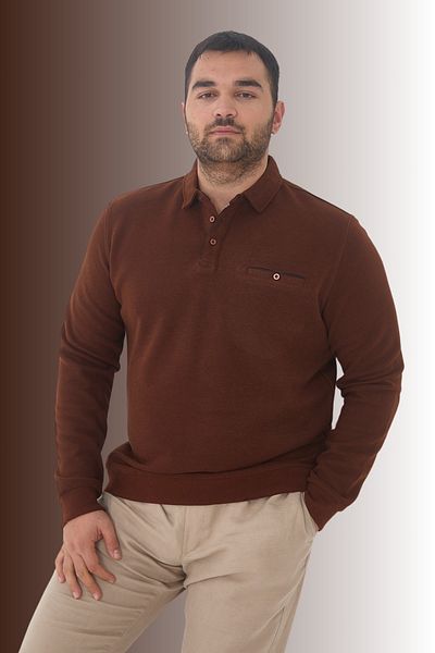 Maccali Men's Large Size Pocket Oversized Basic Dark Brown Polo Neck T-Shirt