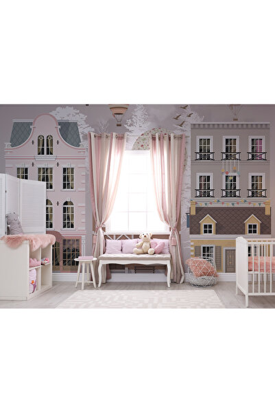 Tasarım Şehir Temalı Evler ve Balonlar Çocuk Odası Duvar Kağıdı