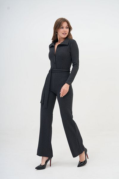 MAMAYAGA Cămașă de damă gri antracit, cu decolteu în V, cu talie, salopetă cu design curbat elegant