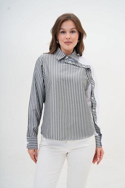 MAMAYAGA Bluză de damă cu design special cu rever, cu mâneci, cu dungi, cămașă supradimensionată din bumbac