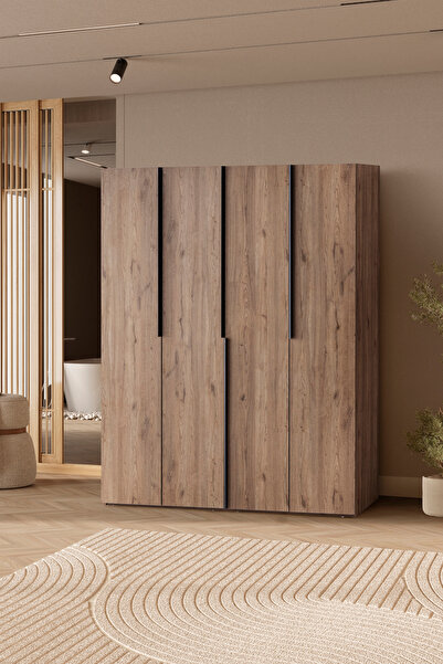 MİLVAKİ Modern 4 Kapaklı Meşe Gardırop, Dolap