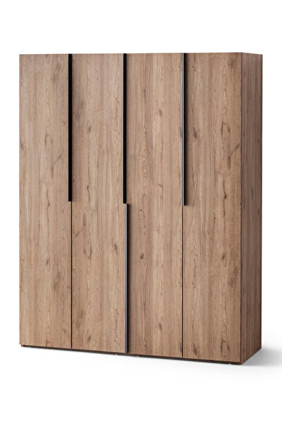 MİLVAKİ Modern 4 Kapaklı Meşe Gardırop, Dolap