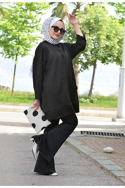 Tesettür Diyarı Women's Diving Flared Leg Trousers-Black