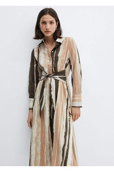 MANGO Woman Shirt Dress - Tie-Dye Tie-Detail