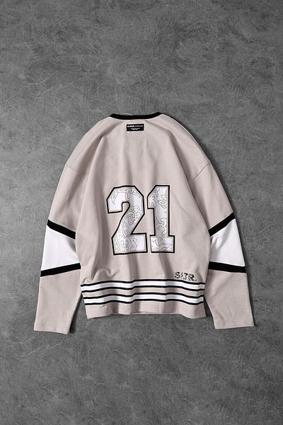 Slatra Ανδρικό φούτερ με μπεζ στάμπα '21' Polo Neck Oversize Jersey