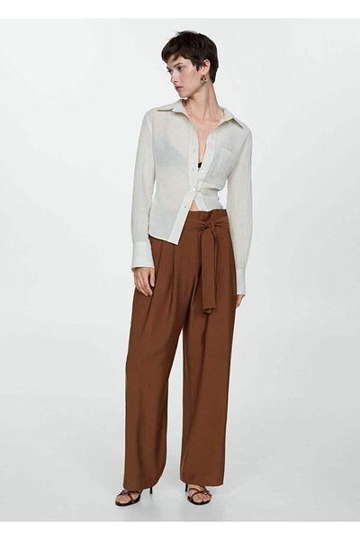 MANGO Woman Straight Cut Belt Detailed Trousers