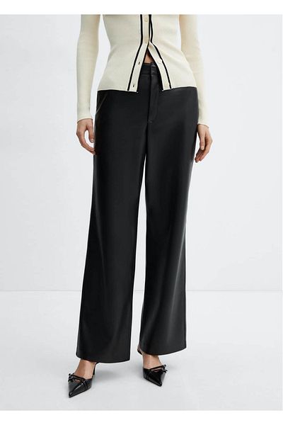 MANGO Woman High Waist Leather Trousers