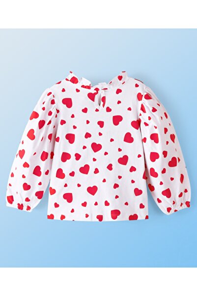 Ollington St. Ollington St.-100% Cotton Knit Full Sleeves Hearts Top & Solid Set Self Fabric Belt-White & Red