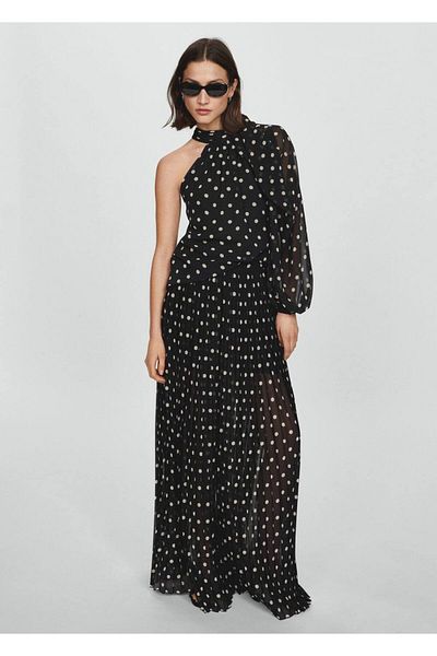 MANGO Woman Puntíkované plisované kalhoty