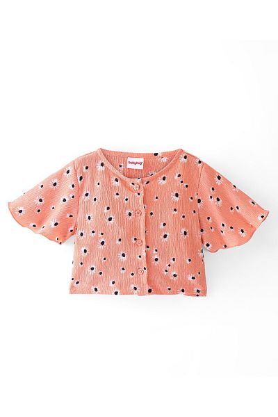 Babyhug Babyhug 100% Cotton Knit Half Sleeve Top & Culottes/Co/ord Set Floral Print - Peach