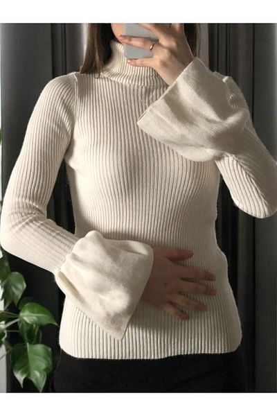Flow Mi̇sseale Ecru Volan Sleeve Detailed Sleeve Sleeve