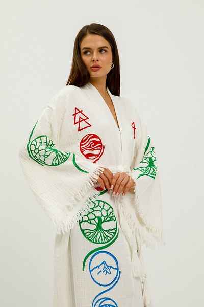 Befera Design Kimono de muselină 100% bumbac Arborele vieții cu model imprimat halat de baie caftan