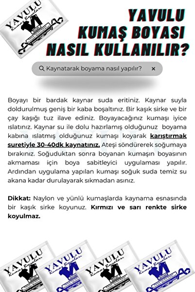 yavulu Siyah Kumaş Boyası / Tekstik Boyası / Giysi Boyası / Toz Kumaş Boyası 1Ad.