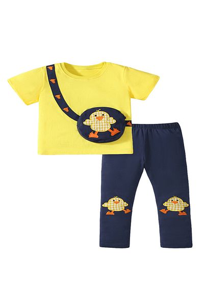 SAPS Duck Patched T-shirt & Bottoms Set With Attached Bag - Yellow & Blue