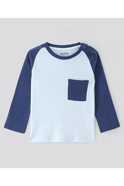 Bonfino 100% Cotton Knit Raglan Sleeves T-Shirt & Joggers Set With Bird Print - Navy Blue
