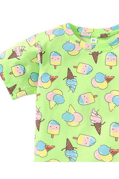 SAPS Ice Cream Print T-shirt & Shorts Set - Green & Blue
